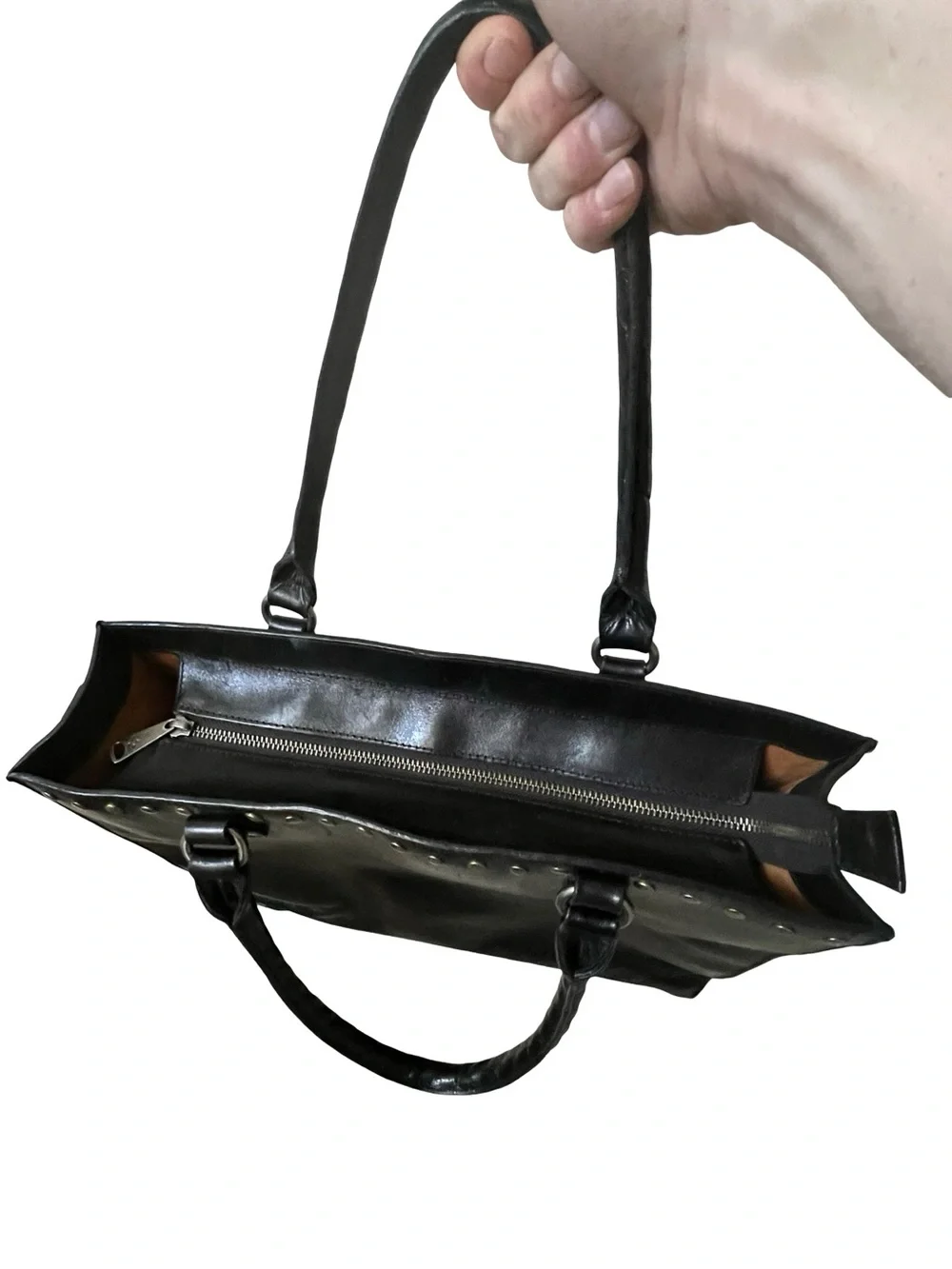 Patricia Nash Zancona Black Leather Studded Trim Tote Shoulder Bag - Picture 4 of 8